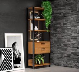 ESTANTE-TORRE-2-GAVETAS-FREIJO-E-PRETO-FOSCO