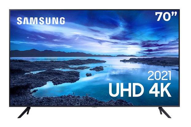 Smart TV 70 UHD 4K Samsung com Processador Crystal 4K, Controle Único, Alexa Built in e Wi-Fi - 70AU7700