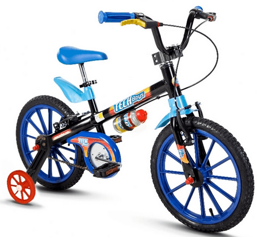 BICICLETA NATHOR ARO 16 TECH BOYS PRETA COM AZUL