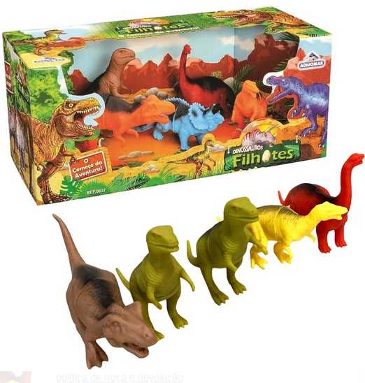 Kit com 5 Bonecos Filhotes Dinossauros T rex Triceraptos - Adjomar