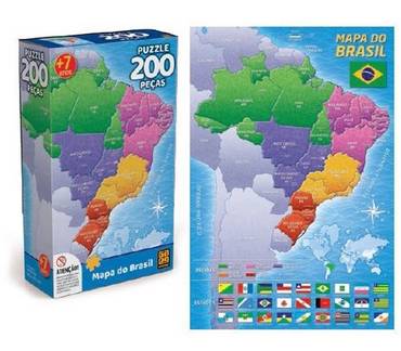 Puzzle Quebra Cabeça 200 Peças Mapa Do Brasil 03936 - Grow