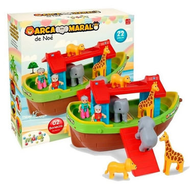 Brinquedo Barco Arca De Noé 22 Peças C/ Animais Maral