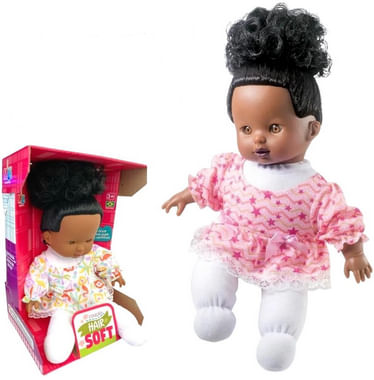 Boneca Hair Soft Negra Bebê Super Marcio Milk Brinquedos