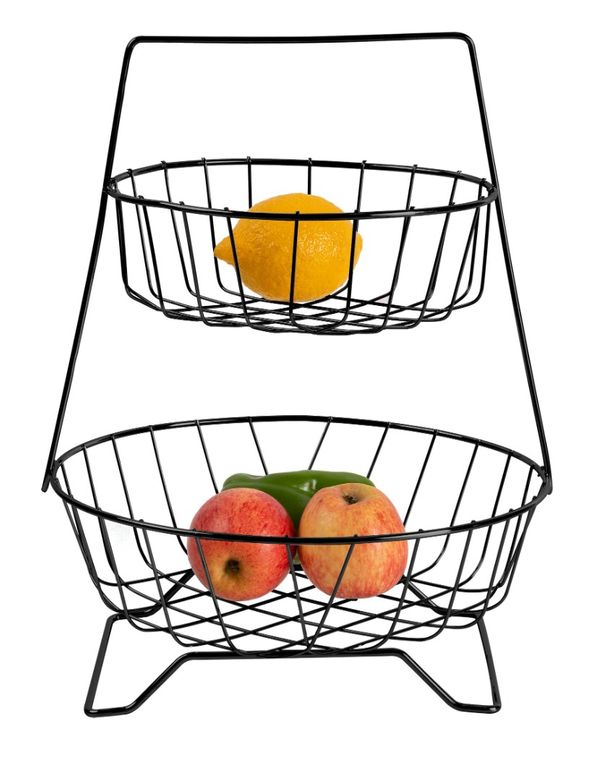 Fruteira-de-Mesa-2-Andares-com-pedestal-Preta