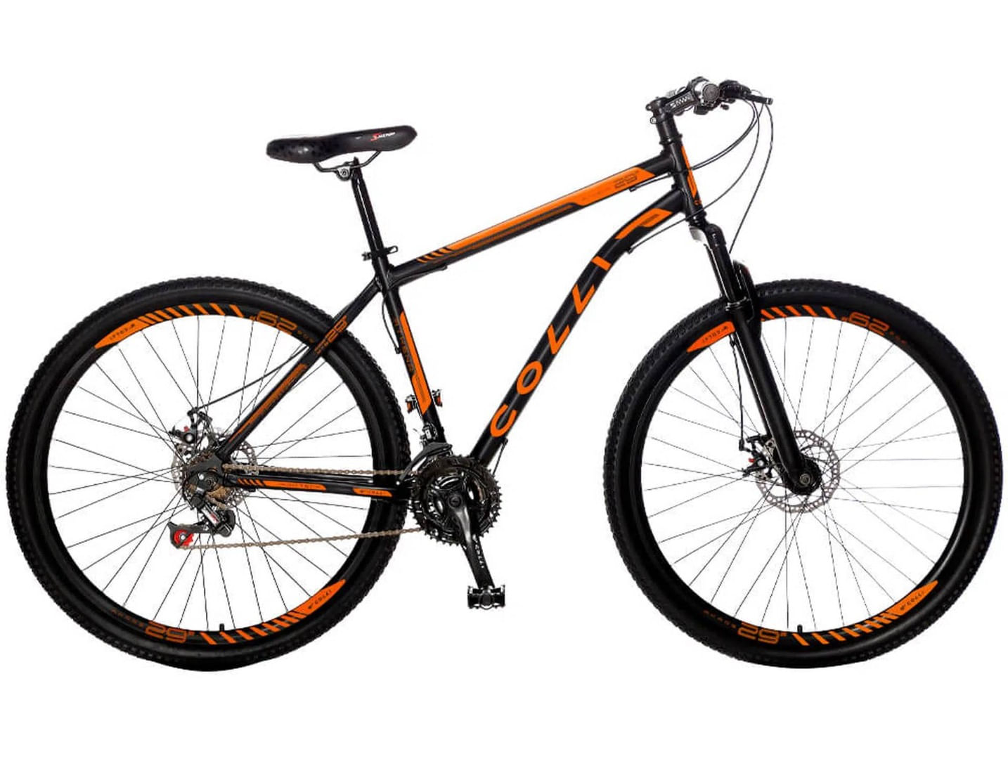 bicicleta colli aro 29 shimano athena preto fosco/ laranja neon