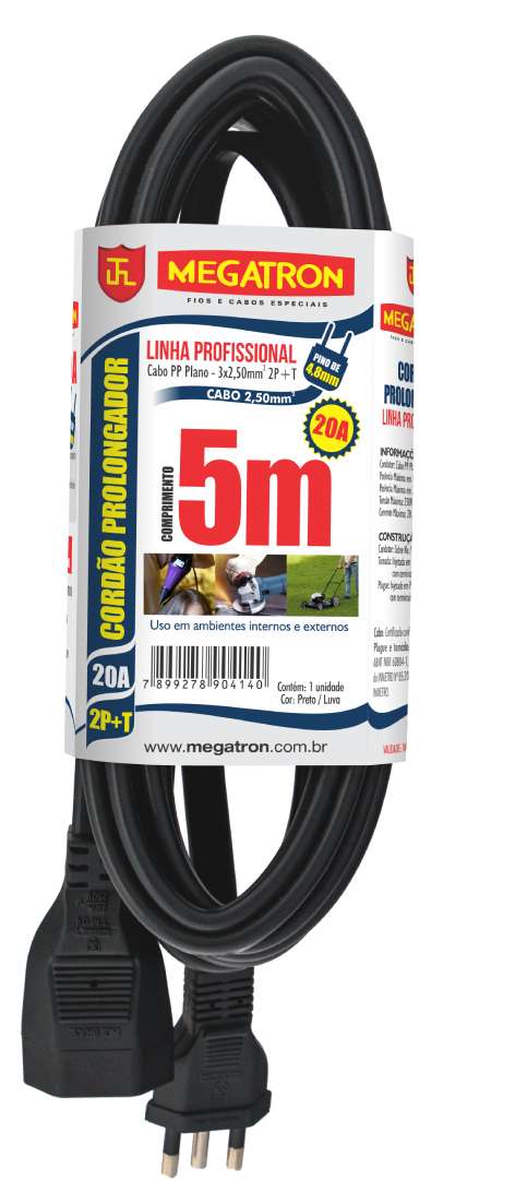 CORDAO PROLONGADOR PP PLANO 3X2,50X5,0M ATE 220V PR