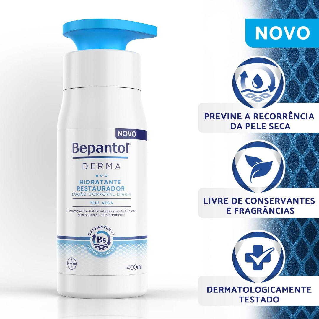 Bepantol Derma Hidratante Restaurador Loção Corporal Diária 400ml, Pele Seca