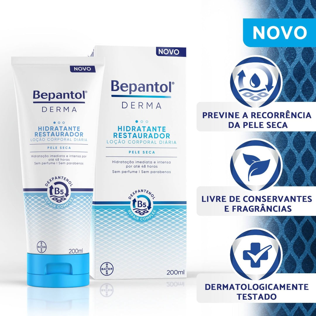 Bepantol Derma Hidratante Restaurador Loção Corporal Diária 200ml, Pele Seca