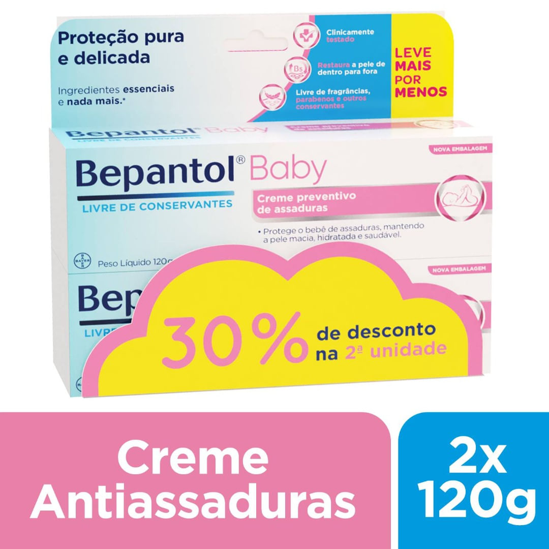 Kit Bepantol Baby Creme Antiassaduras Para Bebês, 120g com 30% off na Segunda Unidade