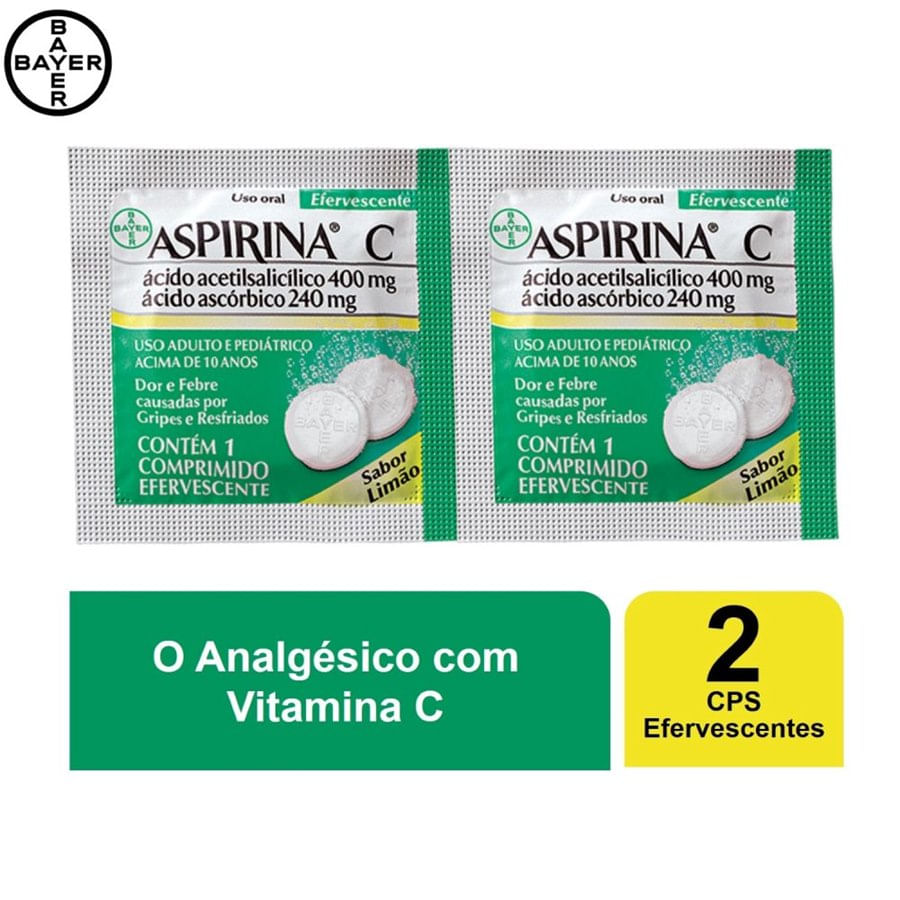 Aspirina C com 2 Comprimidos Efervescentes Sabor Limão