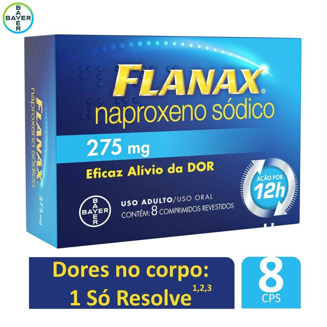 Analgésico Flanax 275mg Bayer com 8 Comprimidos.