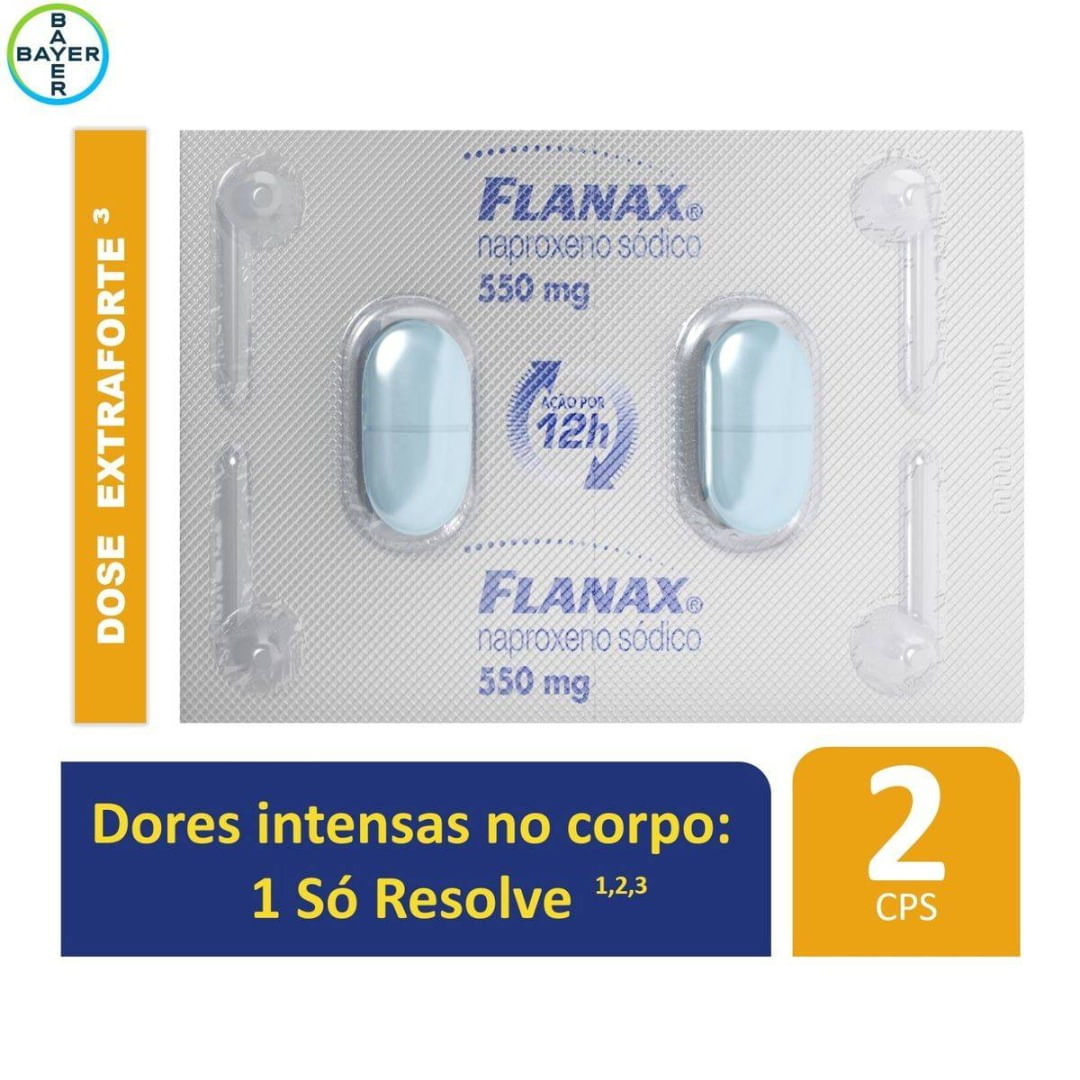 Analgésico Flanax 550mg Bayer  Dores Intensas  com 2 comprimidos