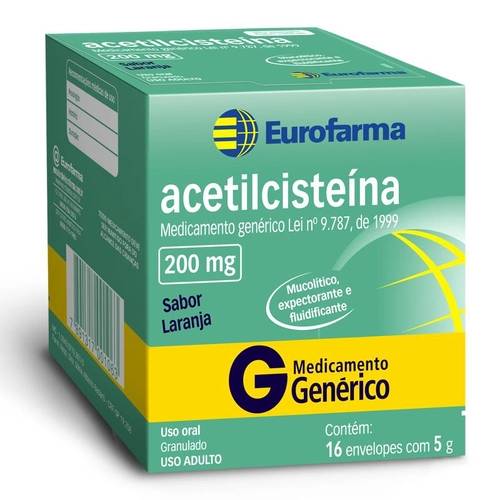 Acetilcisteína 200mg Granulados 16 Envelopes com 5g - Eurofarma Genérico