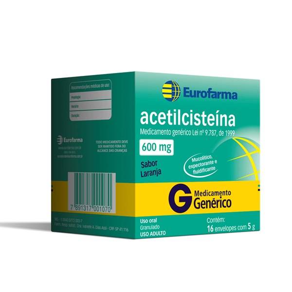 Acetilcisteína 600mg Granulados 16 Envelopes de 5g - Eurofarma Genérico