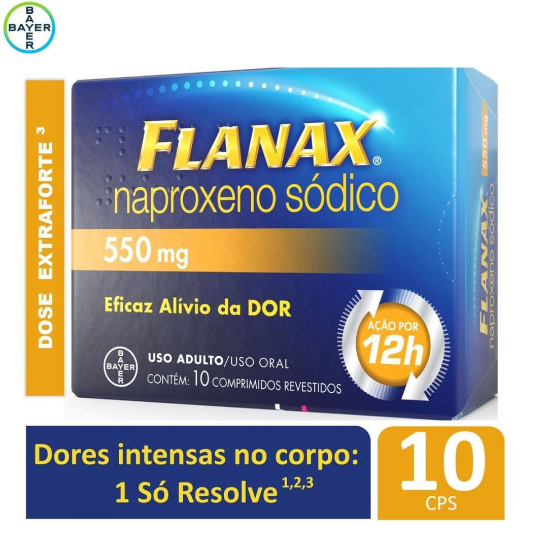 Analgésico Flanax 550mg Bayer  Dores Intensas  com 10 Comprimidos