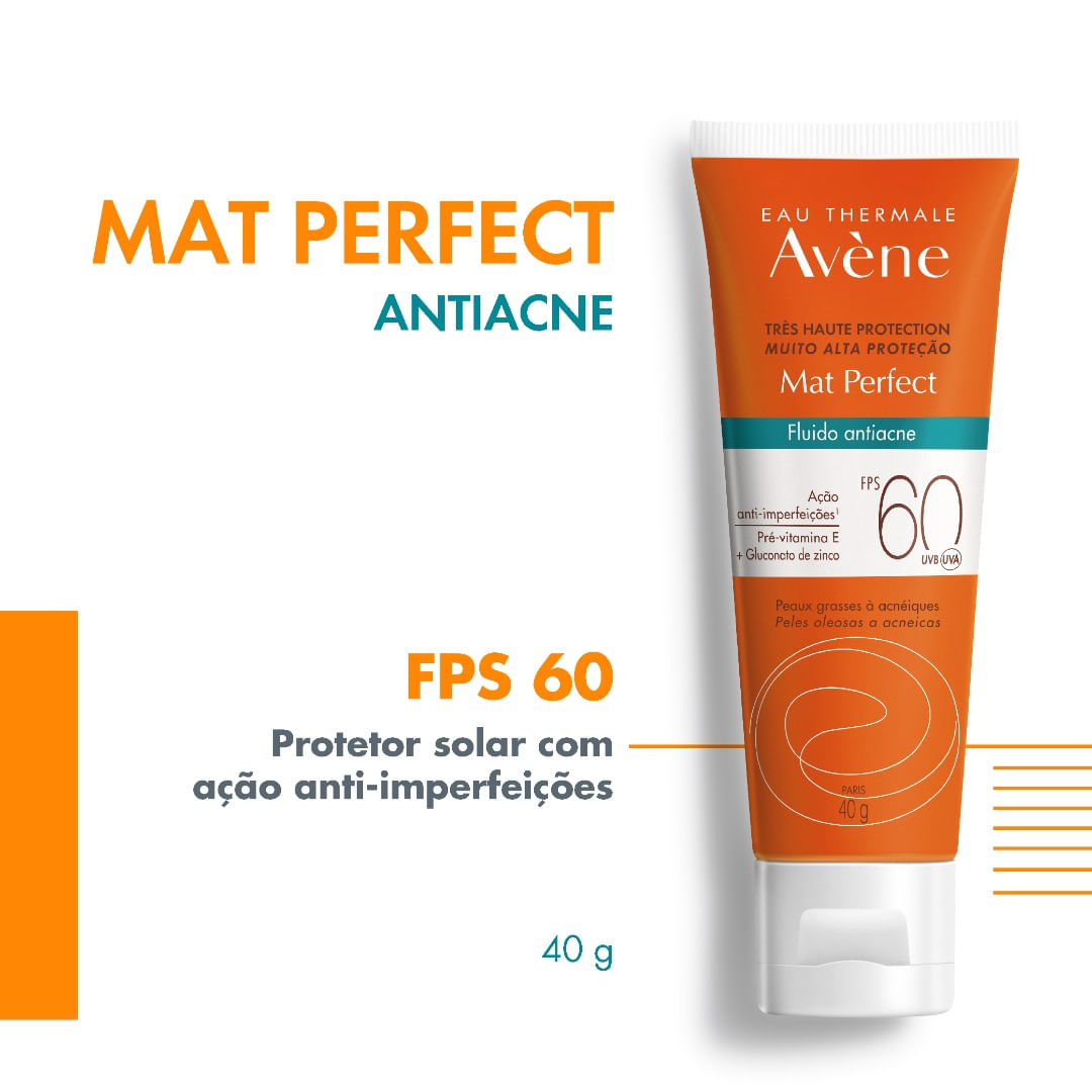 Protetor Solar Facial Avène Mat Perfect Fluido Antiacne FPS60 40ml