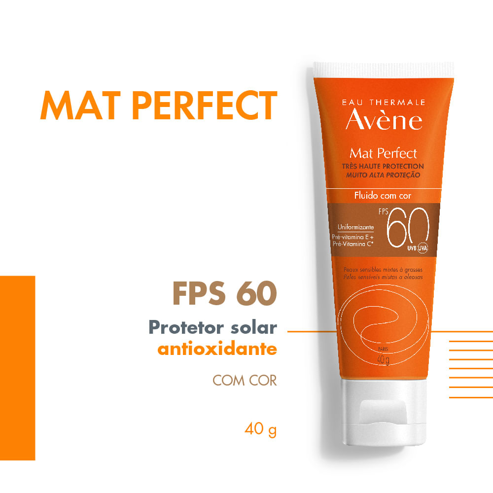 Protetor Solar Facial Avène Mat Perfect FPS60 40g Com Cor