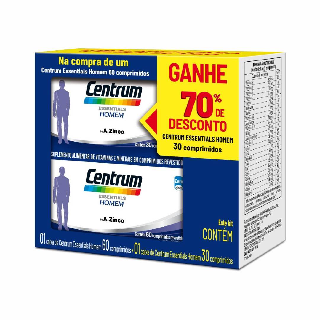 Centrum Essentials Homem 60+30 Comprimidos 70% Desconto