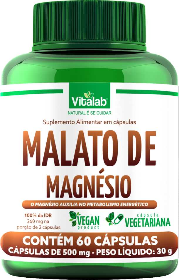 Malato de Magnésio Vegan 60 Cápsulas - Vitalab