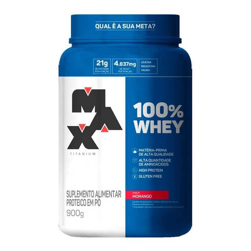 100% Whey Max Titanium 900g Morango