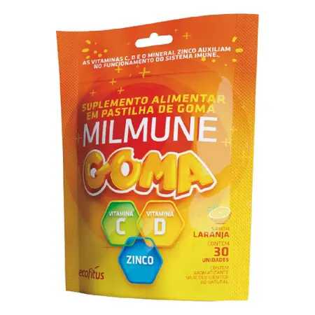 Milmune Goma Vitamina C+D Zinco 30 Unidades Laranja