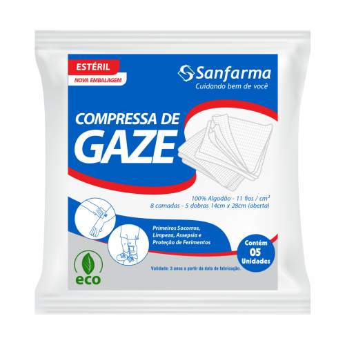 Compressa Gaze 11 Fios Esterilzada Sanfarma  5 Unidades