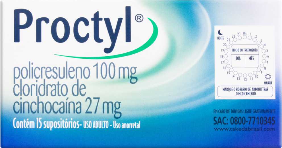 Proctyl Supositório Adulto 100+27mg 15 Unidades