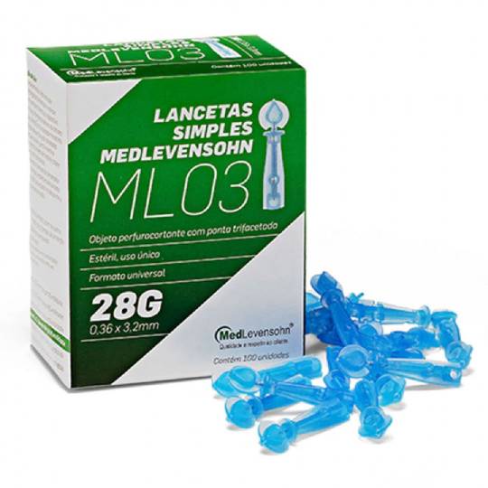 Lanceta Simples 28g 100 Unidades Azul ¿ Medlev