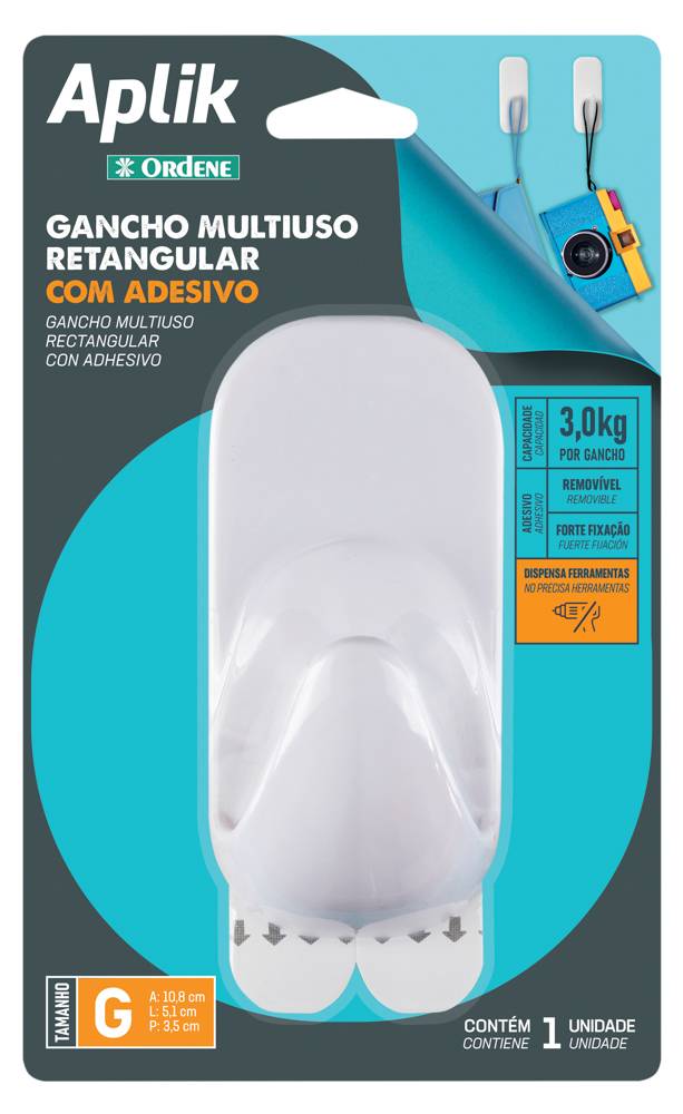 GANCHO PLASTICO RETANGULAR C ADV G 1UN