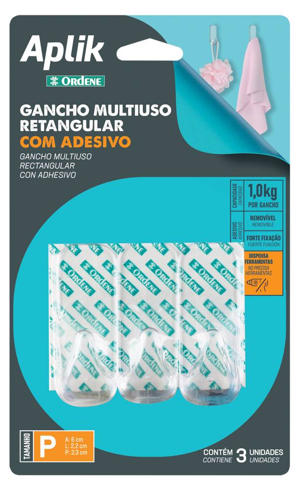 GANCHO PLASTICO RETANGULAR C/ADV P 3UN