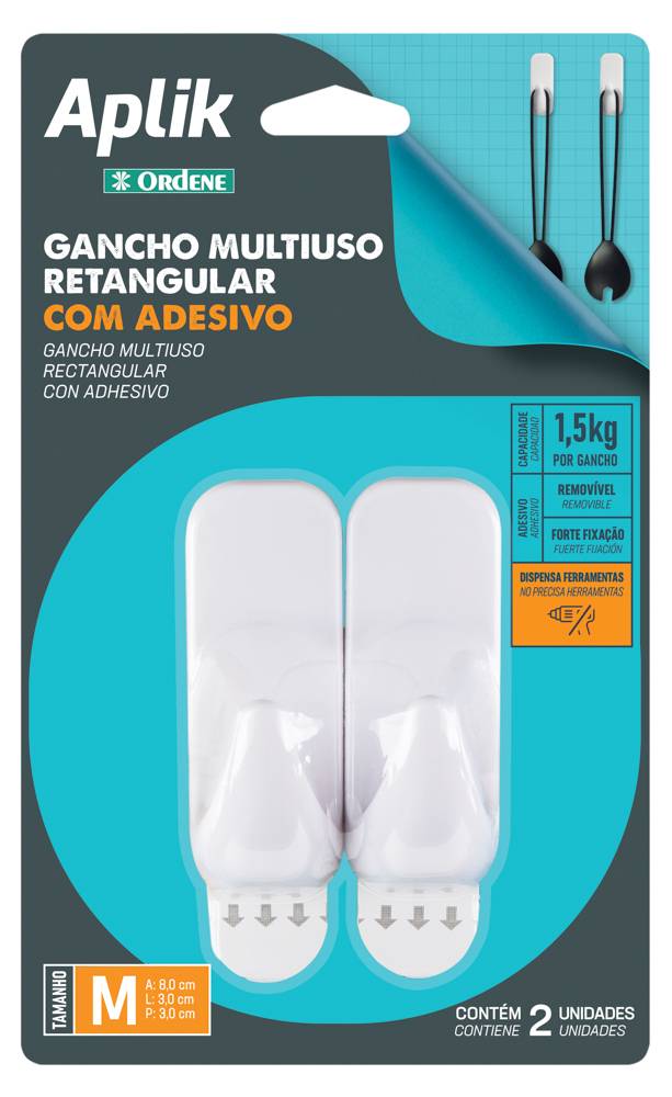 GANCHO PLASTICO RETANGULAR C ADV M 2UN