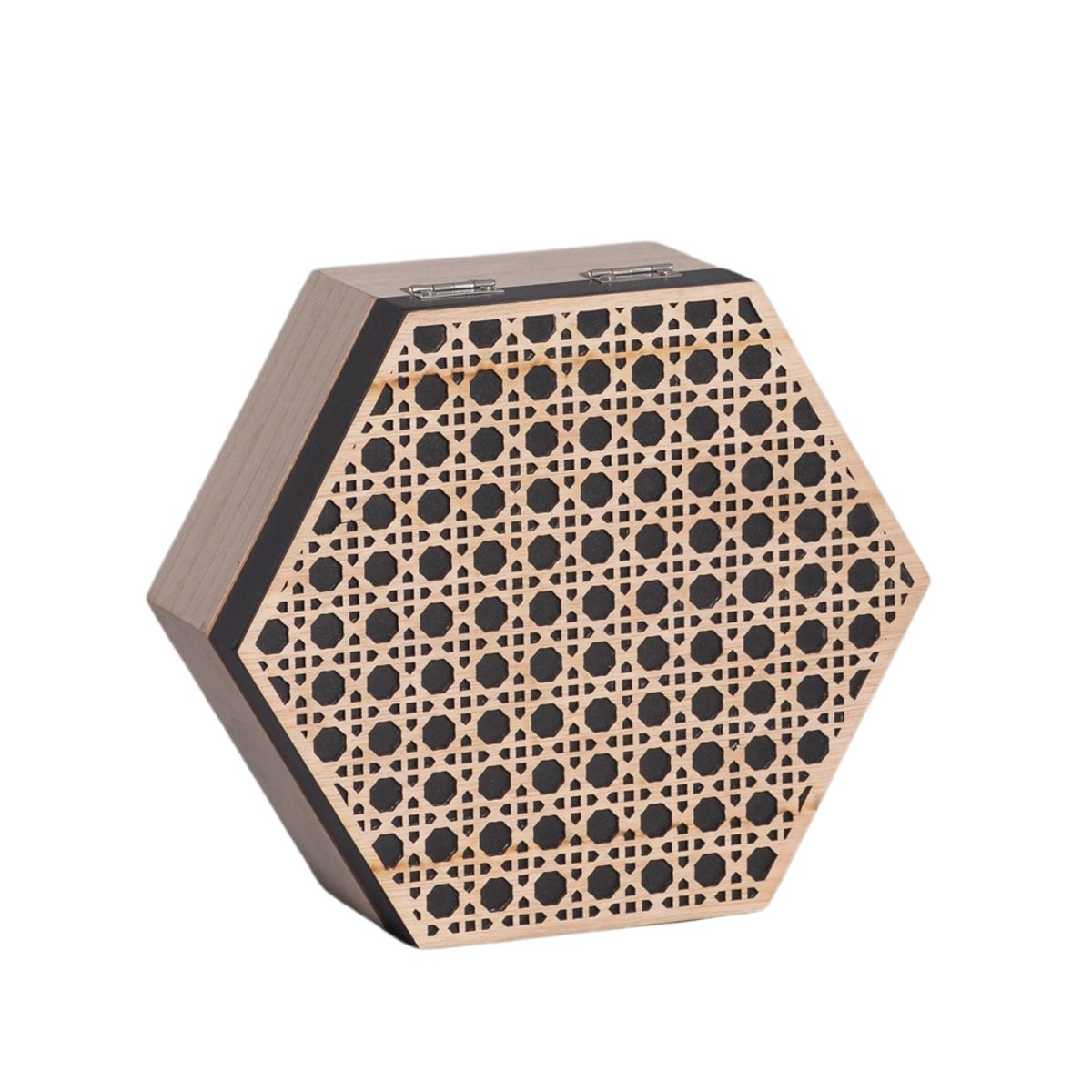 Caixa-Hexagonal-Bee-Madeira-Preto-21x7x18-Mdf---Mai-Home-1
