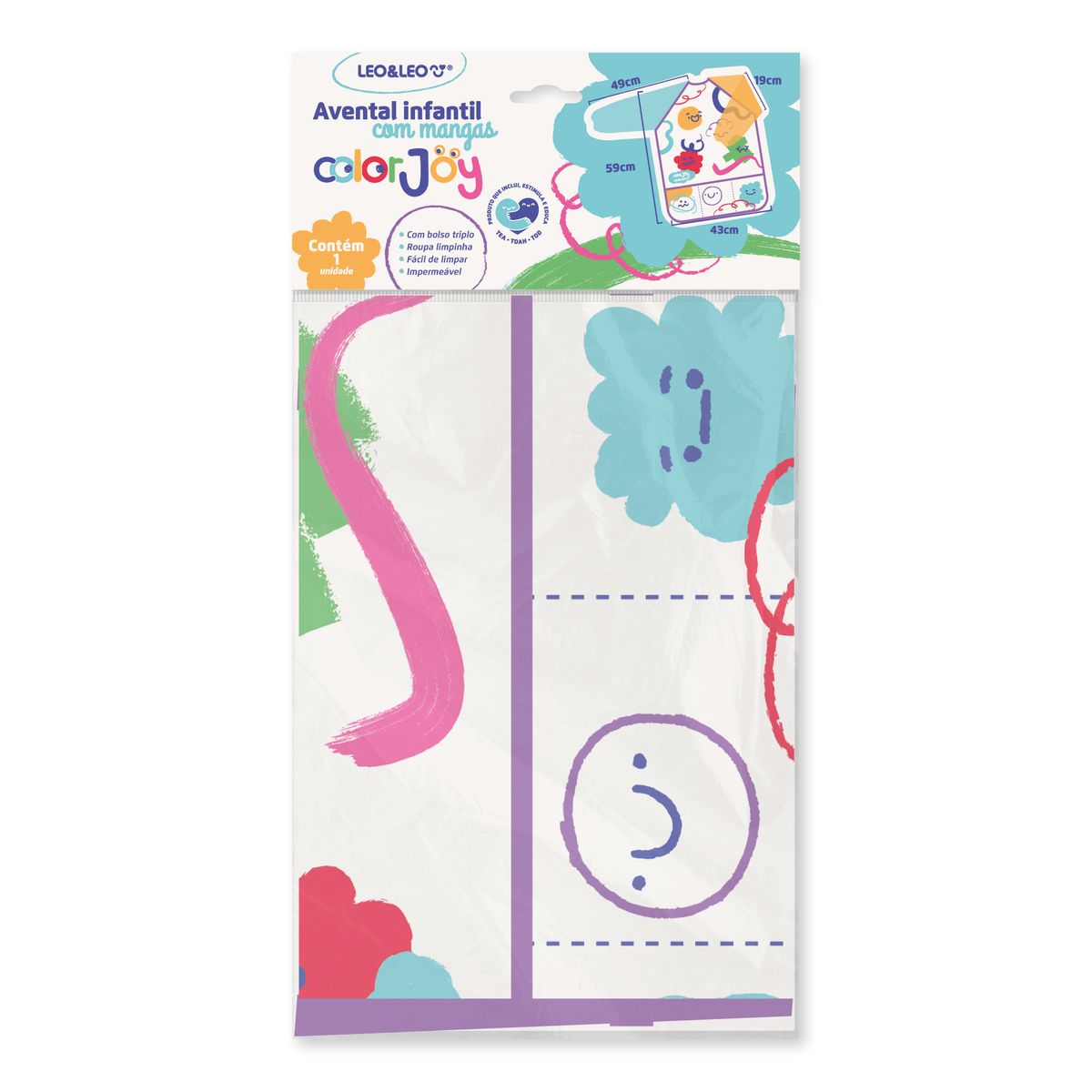Avental-Infantil-Com-Bolso-E-Manga-Comprida-Colorjoy---Blister-Com-1-Unidade---Leo-Leo-0