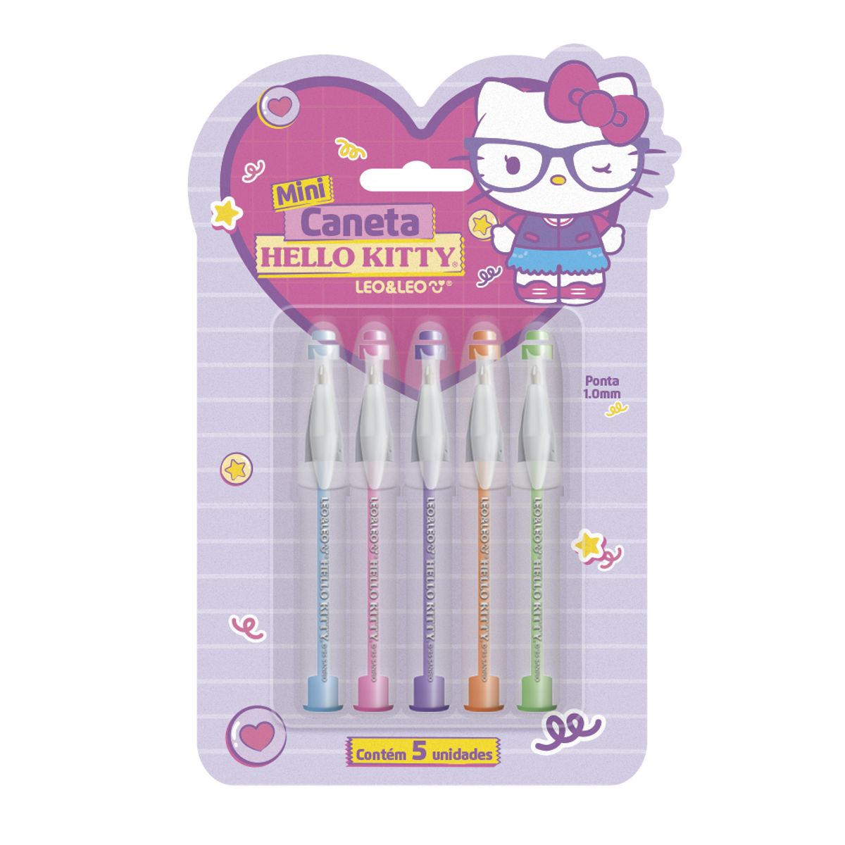 Caneta-Esferogr-fica-Mini-Hello-Kitty-1-0-Colorida---Blister-Com-5-Unidades---Leo-Leo-0
