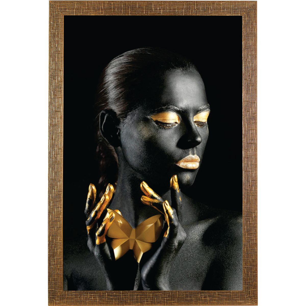 Quadro-60x90-Com-Moldura-Larga-Mulher-Mao-Dourada---Preto-Ref-444-104---Art-Frame-0