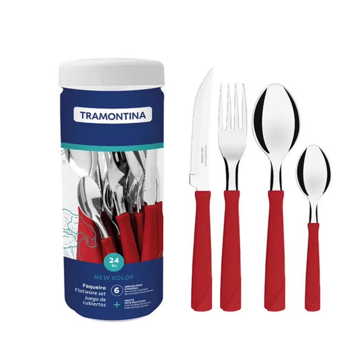 Faqueiro-Tramontina-New-Kolor-Com-L-minas-Em-A-o-Inox-E-Cabos-De-Polipropileno-Vermelho-24-Pe-as-0