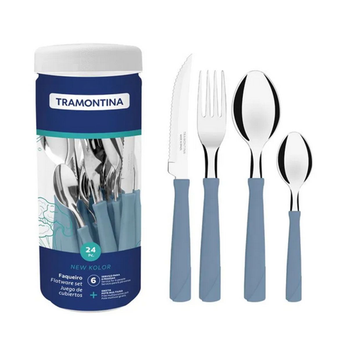 Faqueiro-Tramontina-New-Kolor-Com-L-minas-Em-A-o-Inox-E-Cabos-De-Polipropileno-Azul-24-Pe-as-0