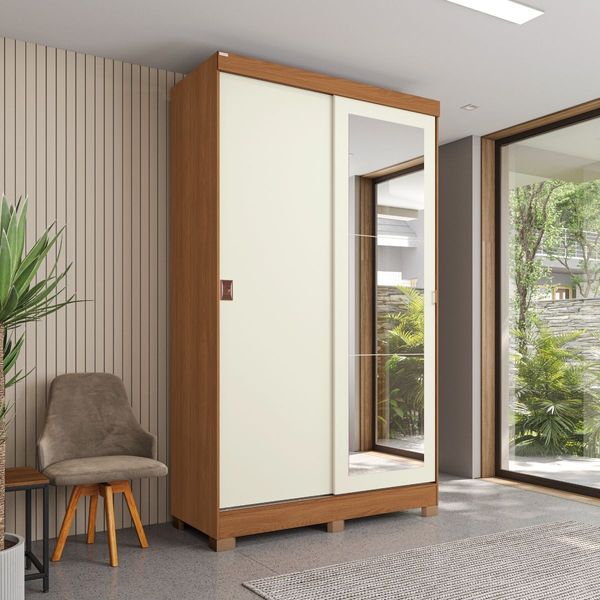 Guarda-Roupa-Cnow-Cb01r588-2-Portas-Slide-2-Gavetas-Com-Espelho-E-Pes-Canela-E-Off-White---Kappesberg-0