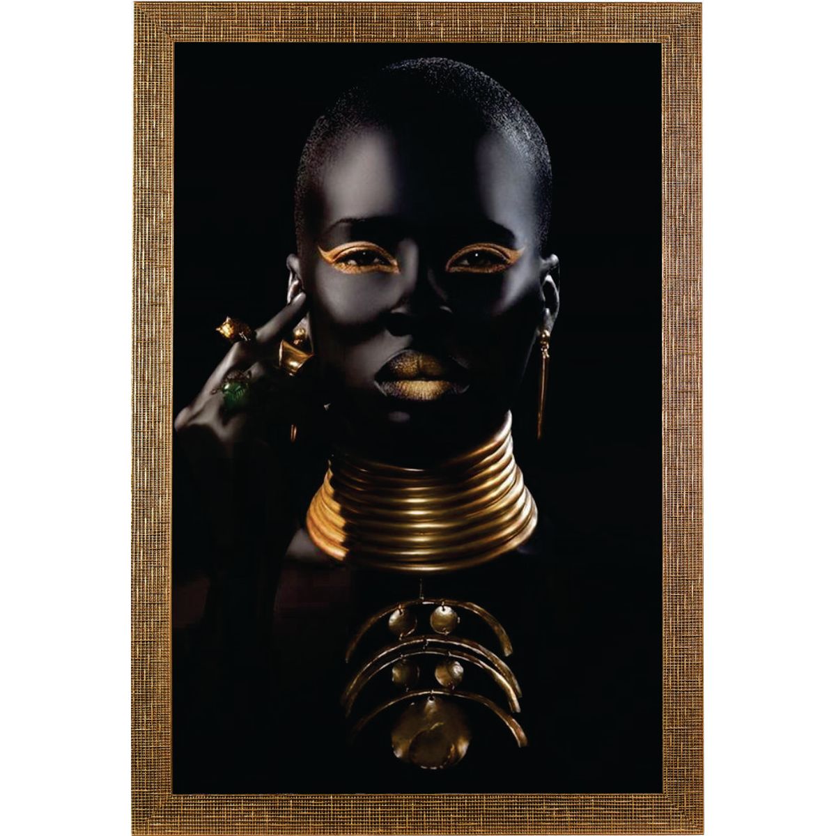 Quadro-60x90-Com-Moldura-Larga-Mulher-Colar-Dourado---Preto-Ref-444-109---Art-Frame-0