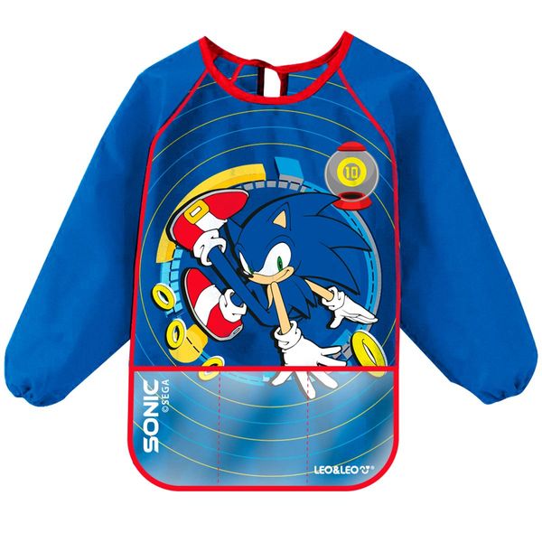 Avental-Infantil-Com-Bolso-E-Manga-Comprida-Sonic---Blister-Com-1-Unidade---Leo-Leo-0