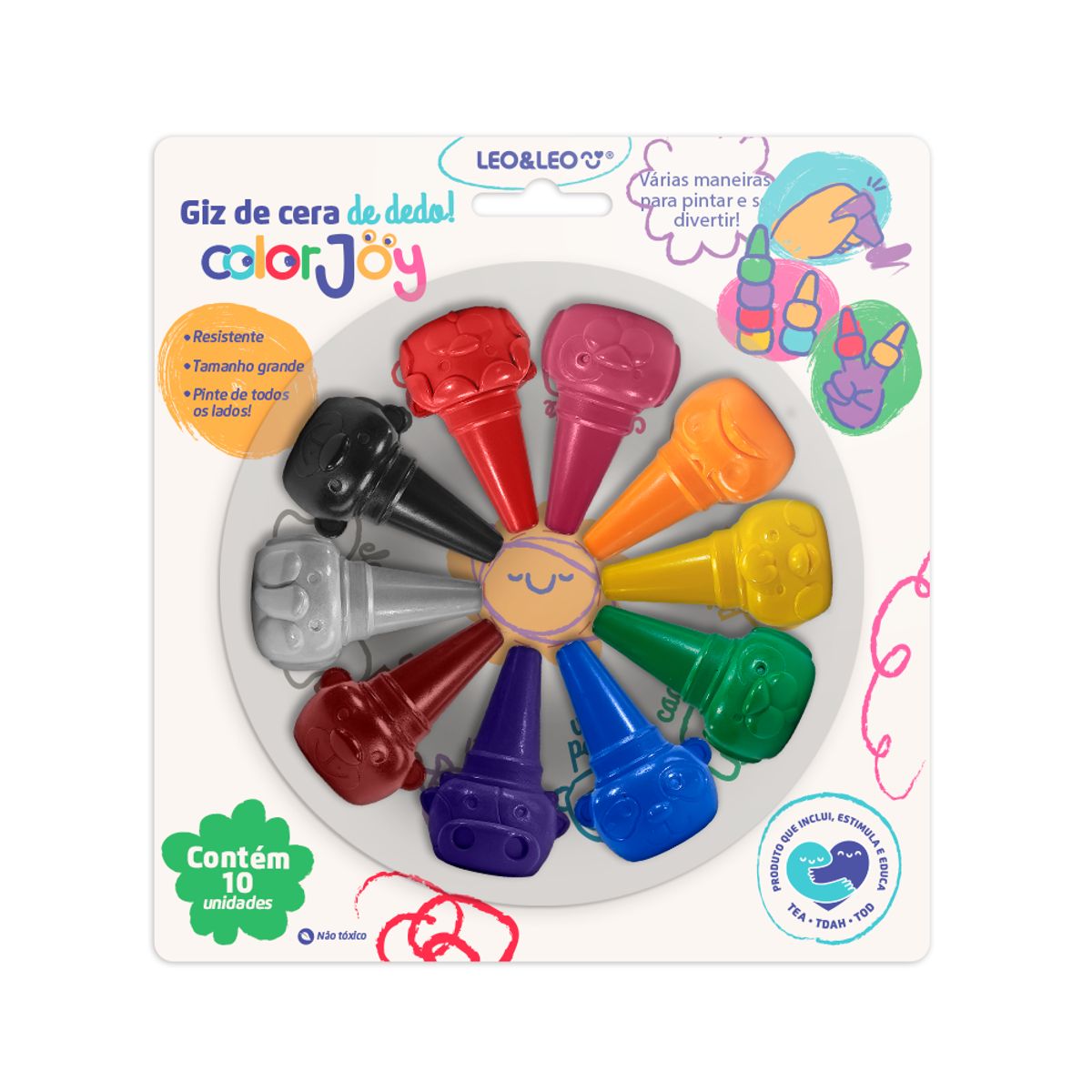 Giz-De-Cera-Encaixa-No-Dedo-Color-Joy---Blister-Com-10-Cores---Leo-Leo-0
