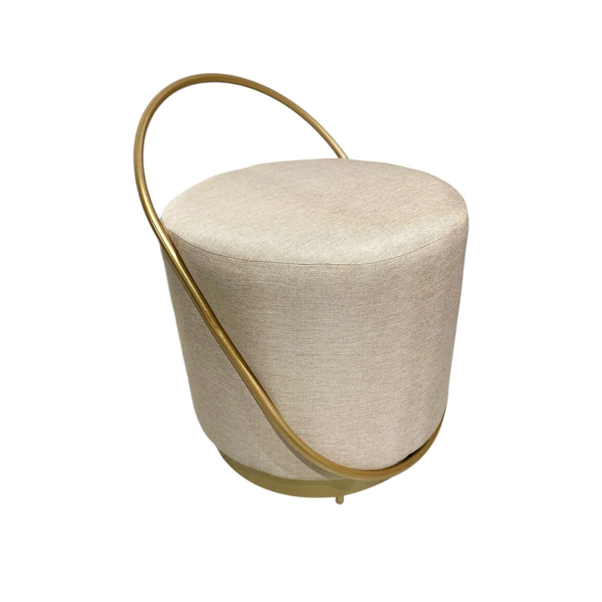 Puff-Redondo-Lunar-Dourado-Com-Tecido-Creme-Linho---Primor-0
